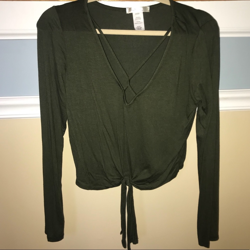Army Green Long Sleeve Crop Top, Never Worn!
